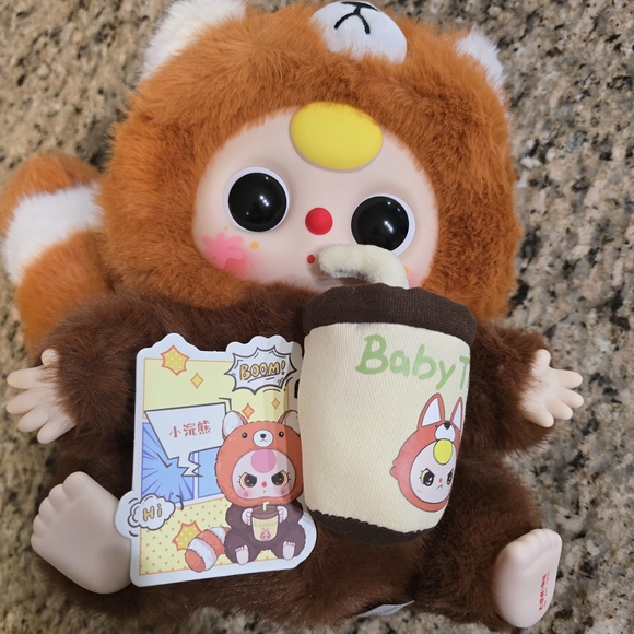 Baby Three Other - Adorable Brown Plush Toy with Baby Bottle
